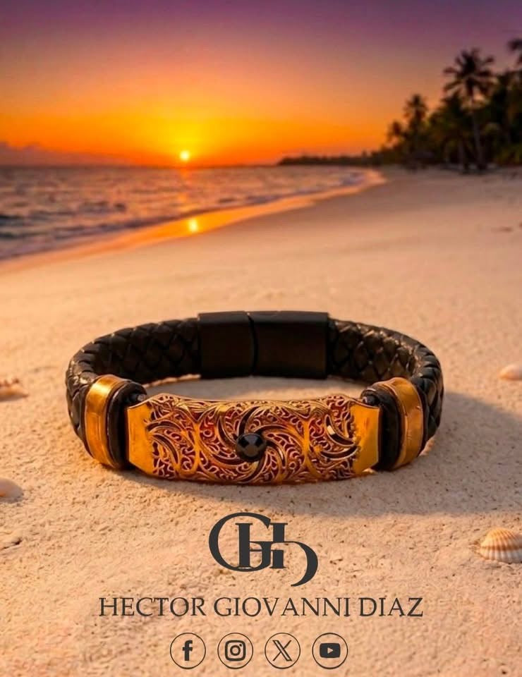 Horizon Filigree Leather and Copper Men’s Bracelet