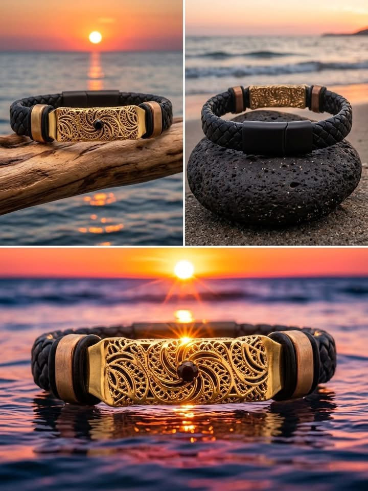 Horizon Filigree Leather and Copper Men’s Bracelet